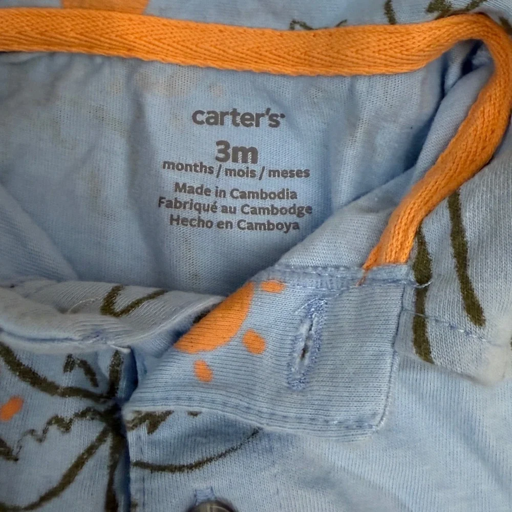 Carter's Polo Bodysuit Baby Boy 3M Blue Palm Tree Tropical Summer  Vacation Wear